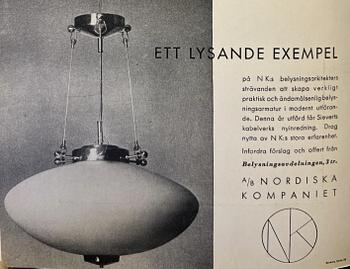 Bertil Brisborg, a pair of ceiling lamps, Nordiska Kompaniet 1940s.