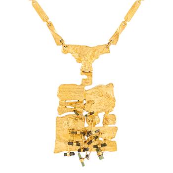 611G. Björn Weckström, necklace 18K gold, with tourmaline sticks "The Flowering Wall", Lapponia 1974.