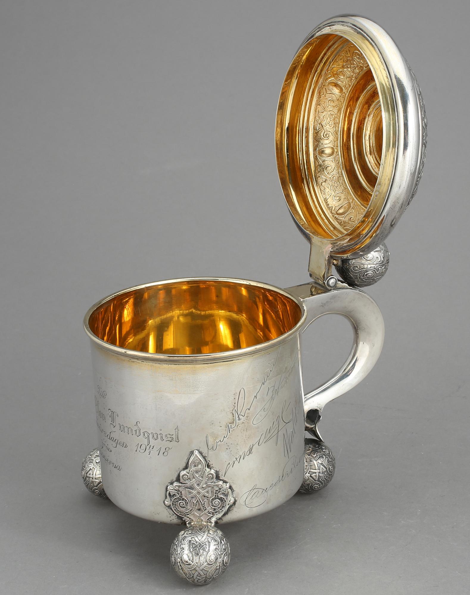 DRYCKESKANNA, silver, E Johansson, Gävle, 1917. Vikt ca 756g.
