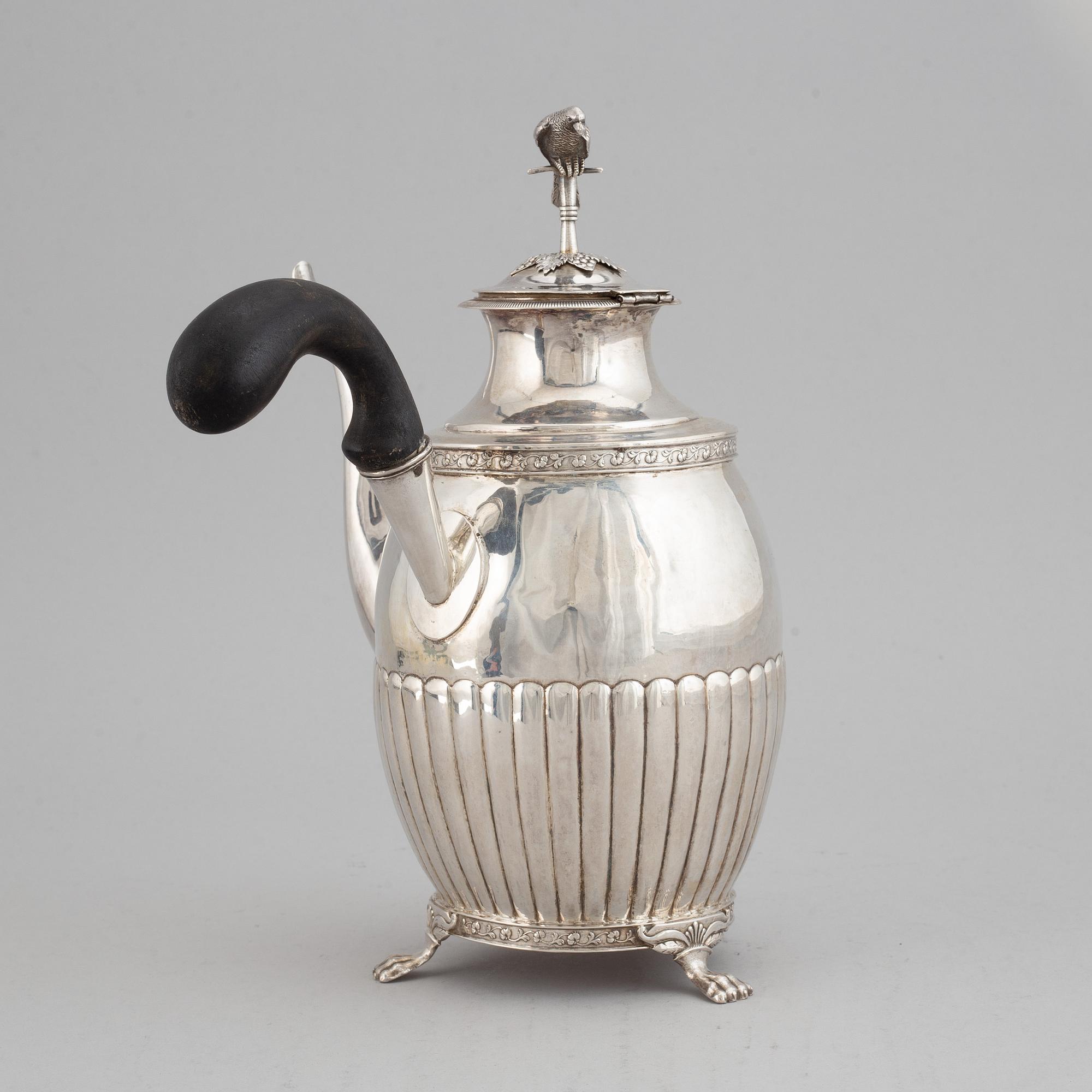 A swedish silver empire coffee pot, mark of Petter Adolf Sjöberg, Stockholm 1829.