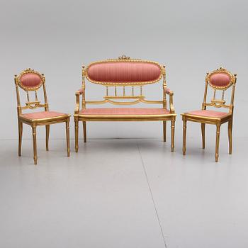 SOFFA OCH 2 STOLAR, gustaviansk stil, 1900-talets första hälft.