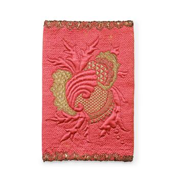 A WALLET, SILK. 17 x 11 cm. Sweden around the middle of the 18th century.