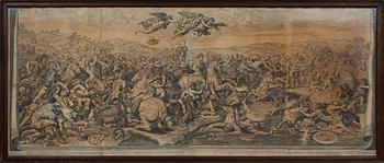 Pietro Aquila · Pietro AQUILA, kopparstick, La Battaglia di Ponte Milvio (da Raffaello), 1600-talet.