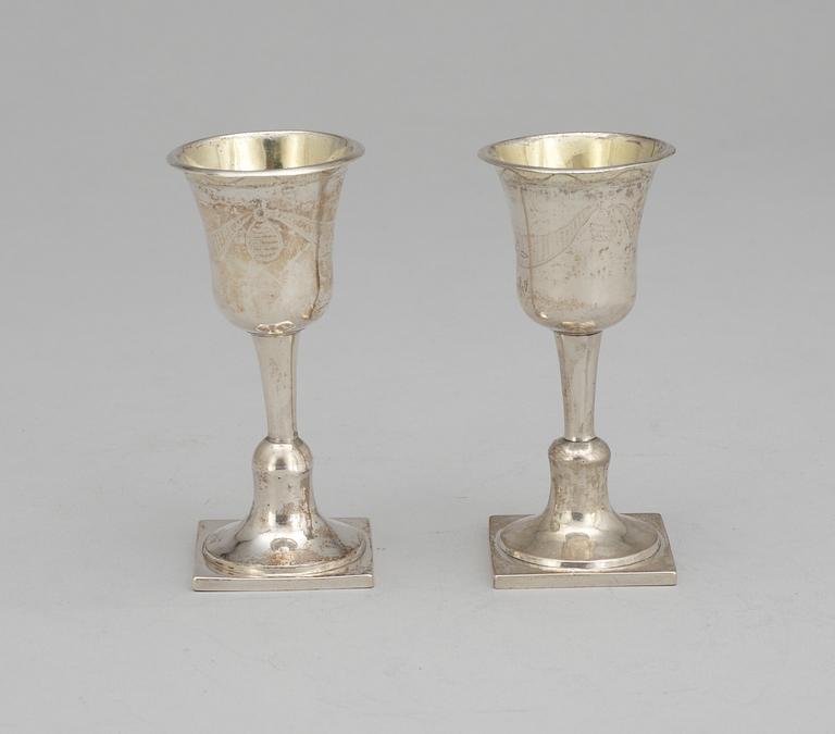 A pair of Swedish 19th century parcel-gilt chalices, makers mark of Adam Tillström, Växjö 1815.