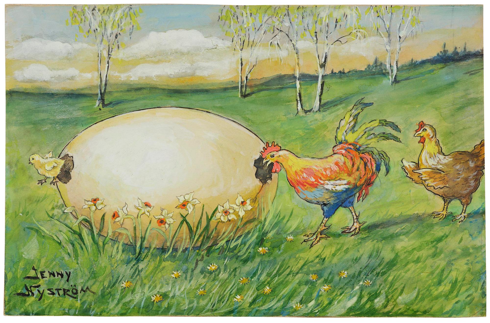 Jenny Nyström, A rooster by the egg.