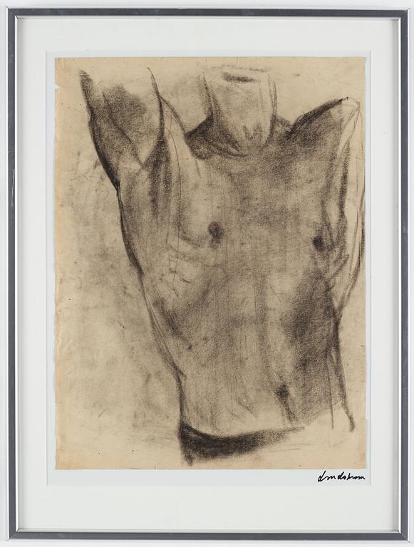 Bengt Lindström, kol på papper, intygad a tergo av Curt Aspelin, 1940-tal.