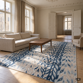 William Yeoward, a 'Kalata Indigo' carpet, circa 425 x 300 cm.