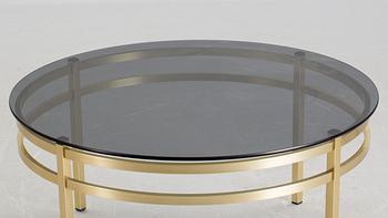SOFFBORD, mässing och glas. 1900-talets andra hälft.