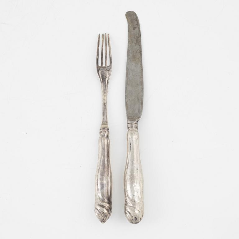 A 15-piece Rococo silver cutlery set, mark of Isak Trybom, Stockholm, including 1770.