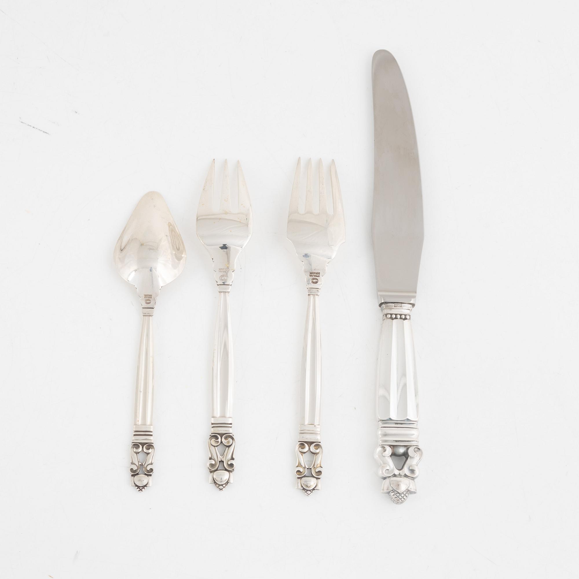 A Danish Silver Cutlery, 'Acorn', Johan Rohde,  Georg Jensen (40 pieces).