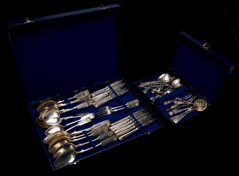BESTICKUPPSÄTTNING, 49 delar, silver, "Musslan", Finland 1920-30-tal. Vikt ca 1308 g.