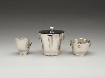 A Wolter Gahn three pcs silver tea service, executed by Karl Wojtech, Stockholm 1925.