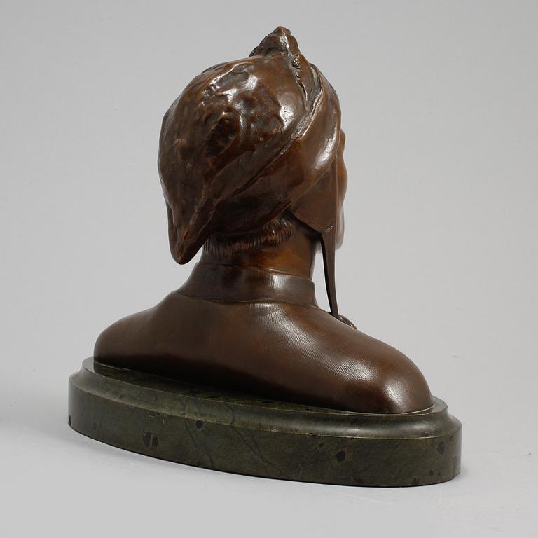 SKULPTUR, patinerad brons och sten, 1900-tal.