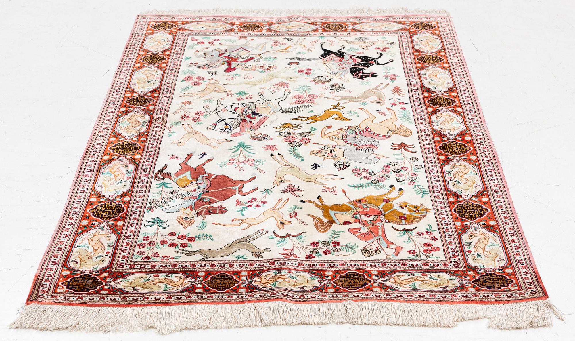 Carpet, Ghom, figural, 154 x 106 cm.