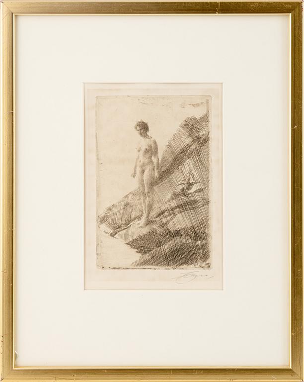 Anders Zorn, etsning, 1907, signerad med blyerts.