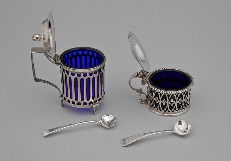 SENAPSBURKAR, 2 st, silver, Frankrike resp England, 1800-1900-tal.