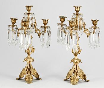 KANDELABRAR, ett par, bronserad metall, naturalistisk / oscariansk stil, 1800-talets slut.