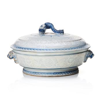 A round Swedish Rörstrand faience tureen with cover, dated 24/4 1752.