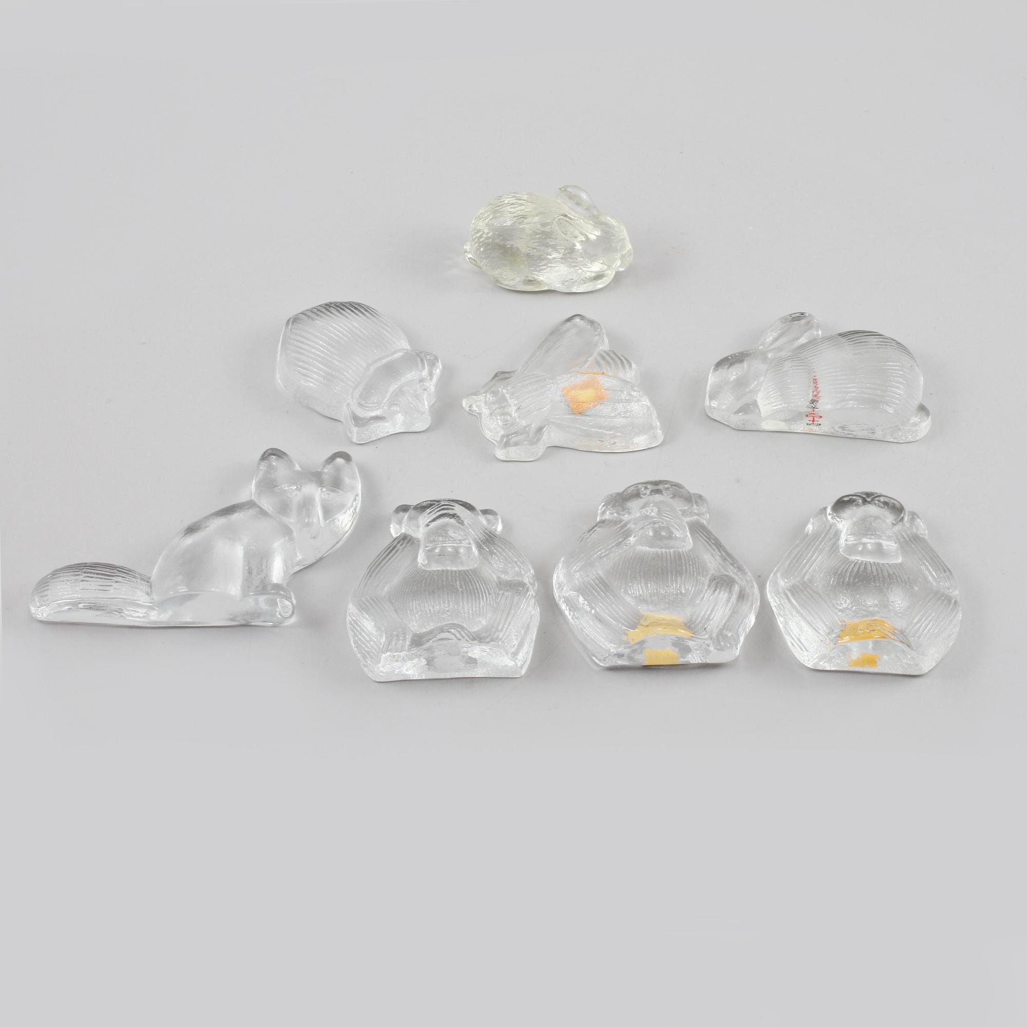 FIGURINER, 8 st, glas, Lisa Larson, Royal Krona och Skruf, 1900-talets fjärde kvartal.