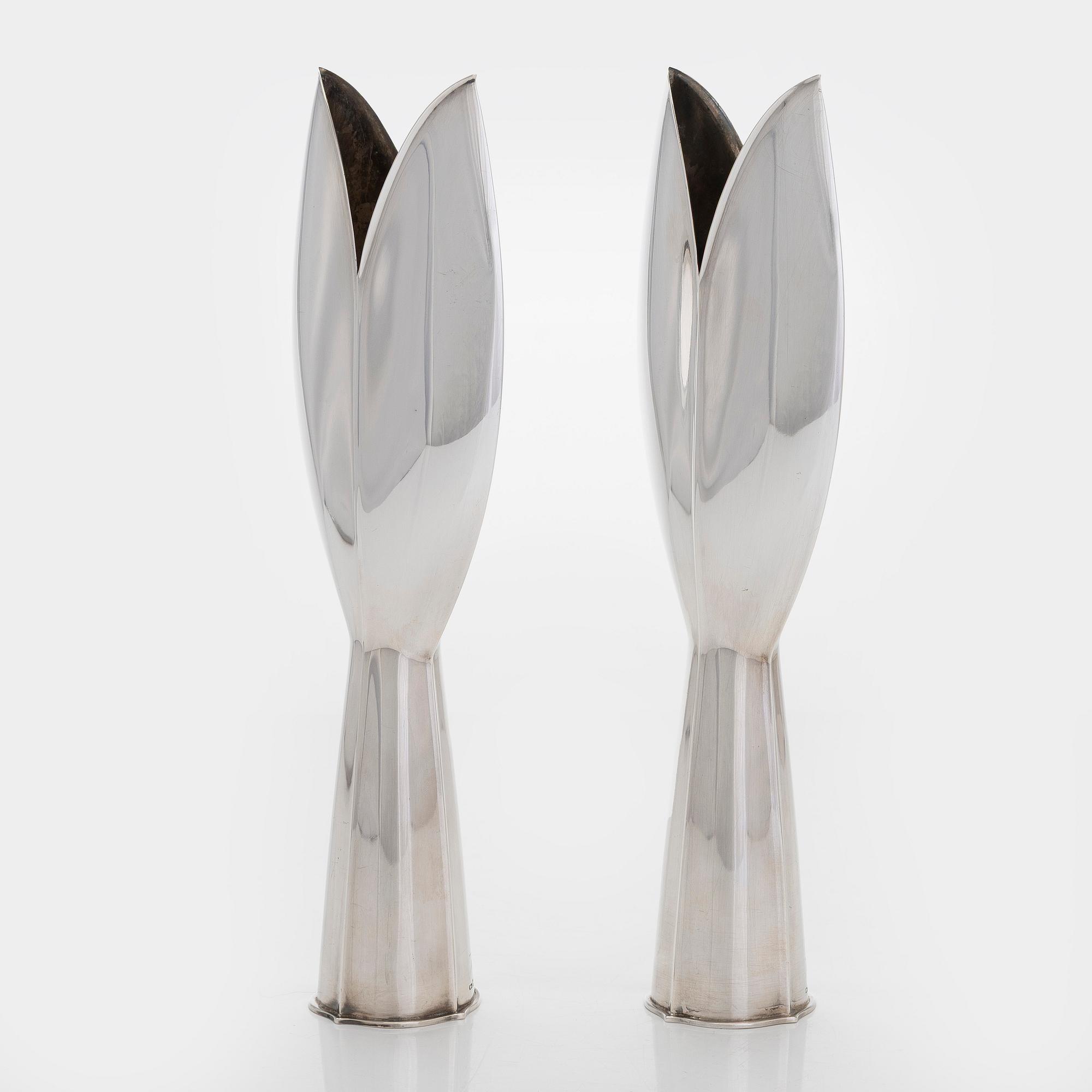 Tapio Wirkkala, a pair of 1950s silver TW-2 vases, Kultakeskus, Hämeenlinna 1957.