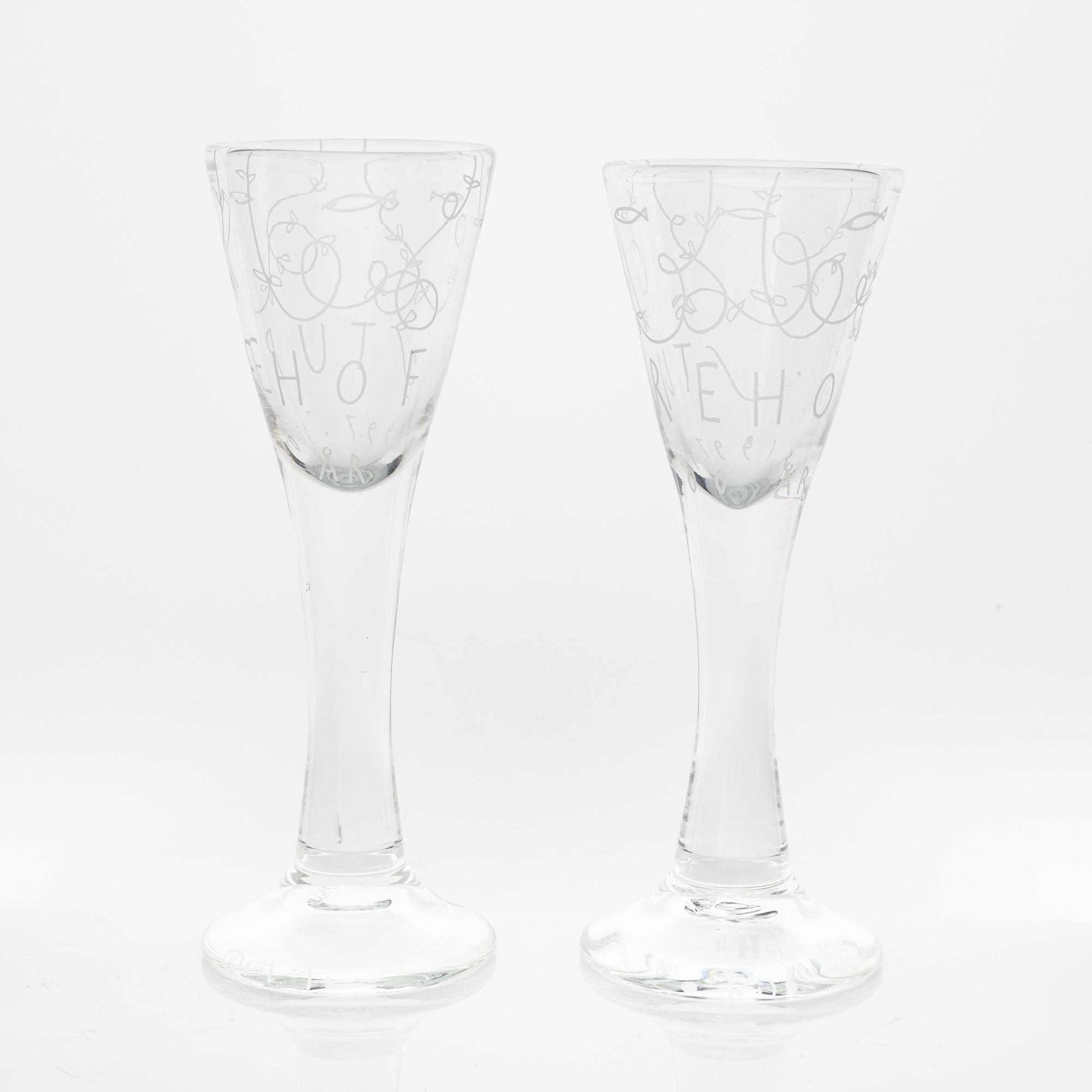 Jonas Bohlin, a pair of snapsglasses , numbered, for Sturehof jubilee 1997, Rejmyre.