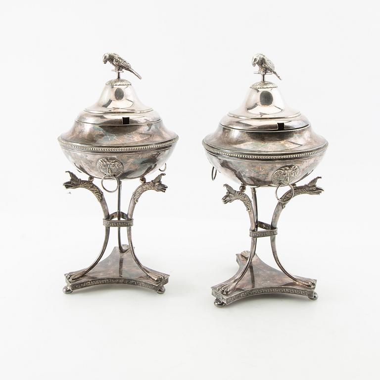 Sugar bowls, a pair, Gustavian style, AG Dufva, early 20th century, silver plate.