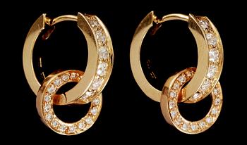 825. EARRINGS, brilliant cut diamonds, tot. app. 0.80 cts, detachable rings.