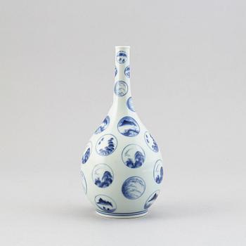 A Japanese blue and white 'Arita ware' bottle vase, 19th century.