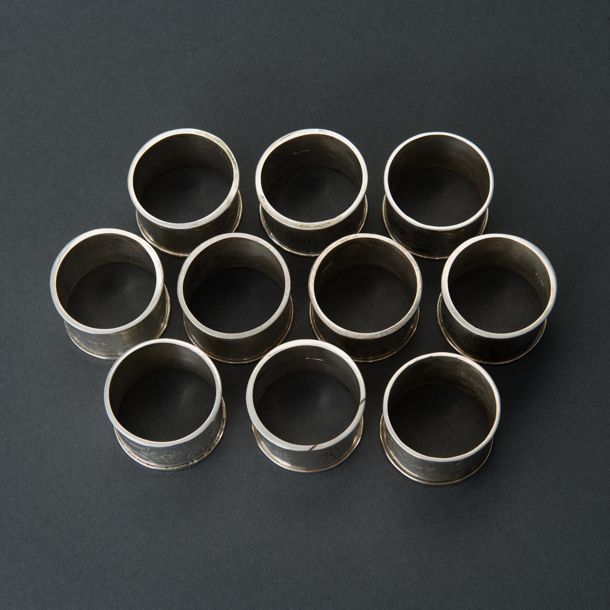 SERVETTRINGAR, 10 st, sterling silver, Kalke, Esbo Finland 2000.