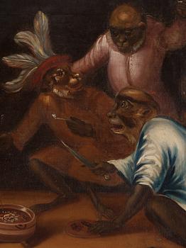 Abraham Teniers Follower of, Smoking monkeys.