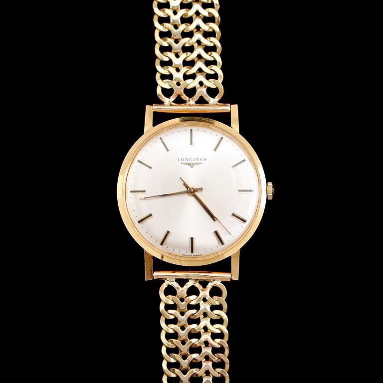 ARMBANDSUR, 18 k guld, Longines, 1970. Total vikt med armband 51 g.