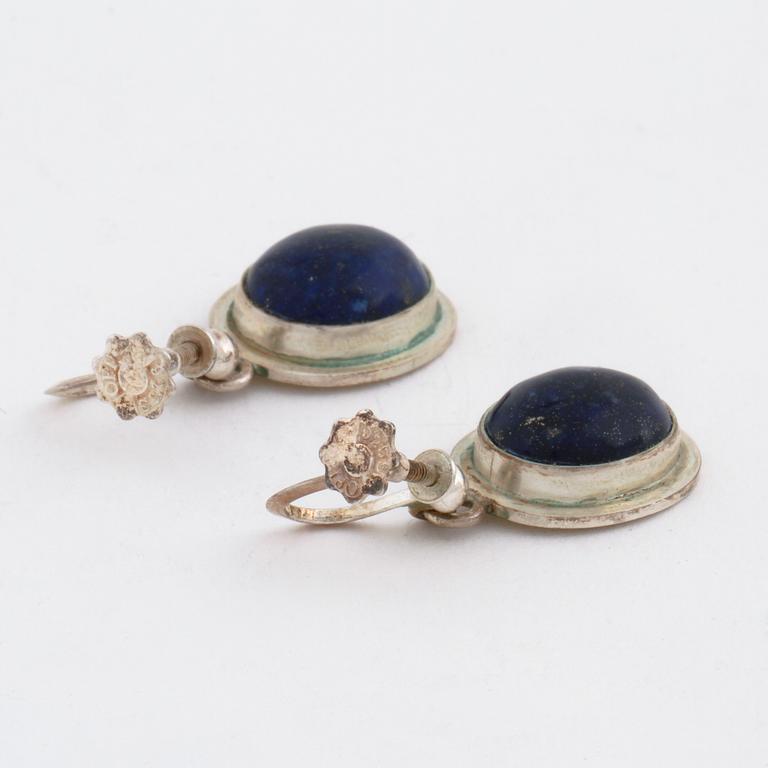 A pair of lapis lazuli earrings by Anders Högberg, Göteborg, 1966.