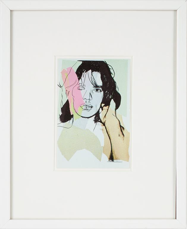 ANDY WARHOL efter, 2 st, färgoffsettryck, ANNOUNCEMENT CARD, Mick Jagger, 1975.