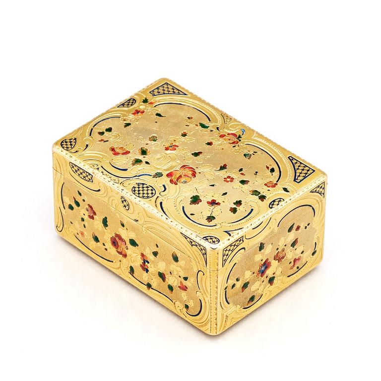 A late 18th century gold and enamel box, possibly Hanau.