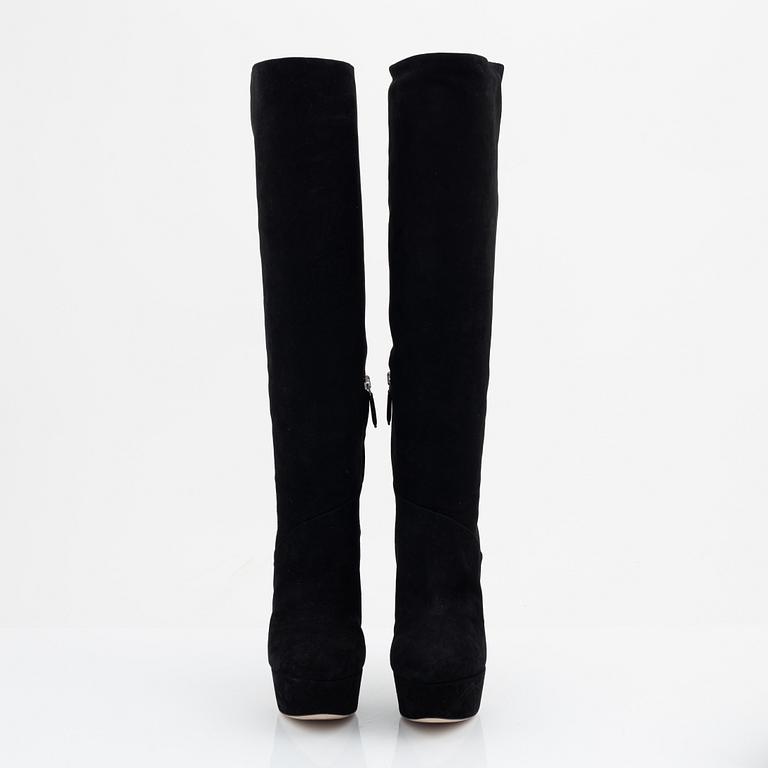 Miu Miu, a pair of black suede stiletto boots, size 36 1/2.