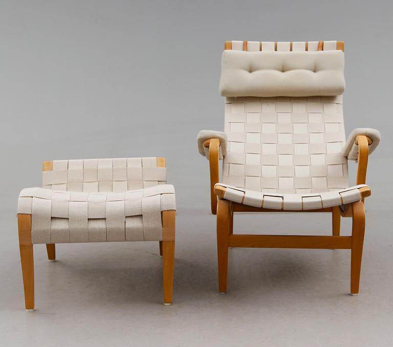 FÅTÖLJ MED FOTPALL, "Pernilla", Bruno Mathsson, Firma Karl Mathsson, 1970-tal.