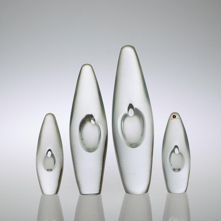 A set of four Timo Sarpaneva 'Orkidea' glass art objects, Iittala, Finland.