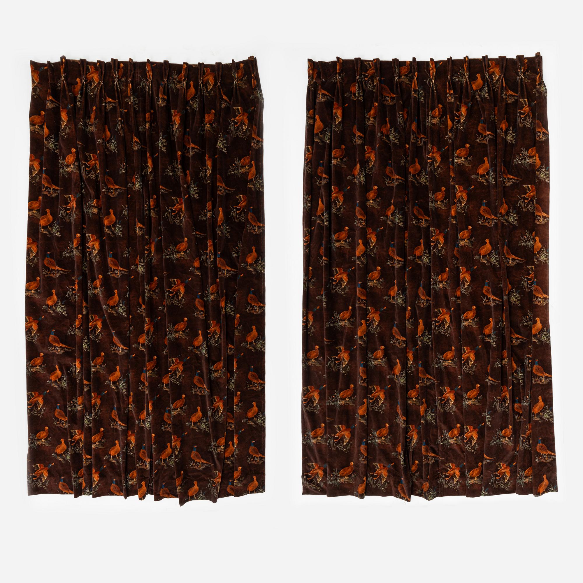 A pair of 'Game Show Spice' curtains and a blind, Mulberry Home/GP & J Baker, England, 2023.