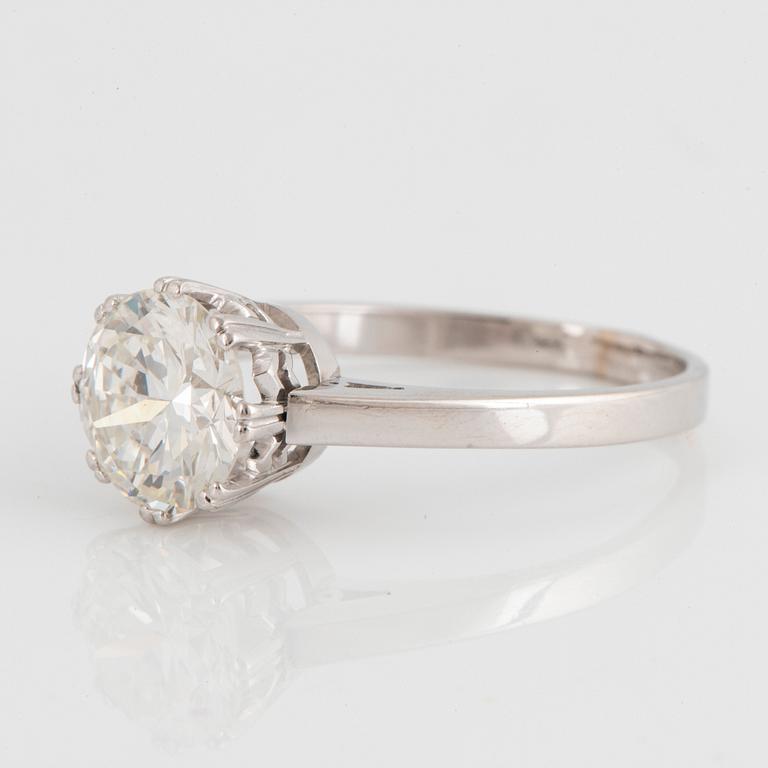 An 18K white gold ring set with a round brilliant-cut diamond weight 2.07 cts according to engraving.