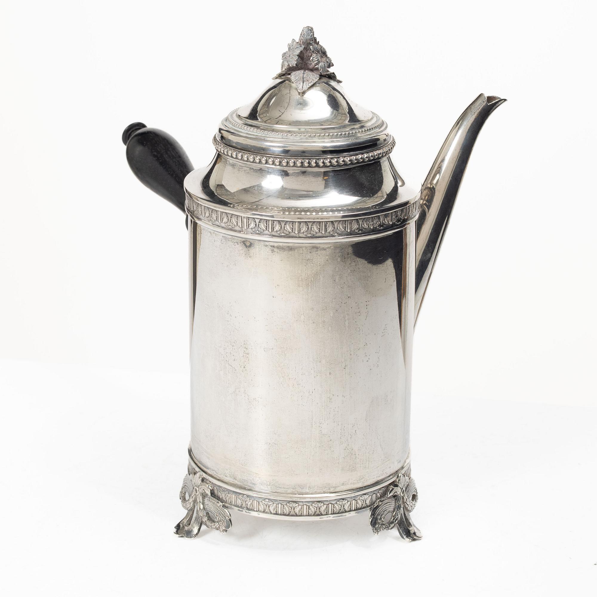 C.G. Hallberg, Coffee pot, silver, Gustavian style, Stockholm 1930.