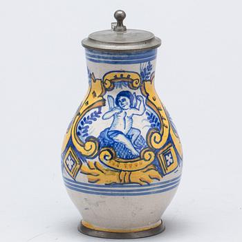 KRUS med TENNLOCK, fajans, Delft, troligen 1700-tal.