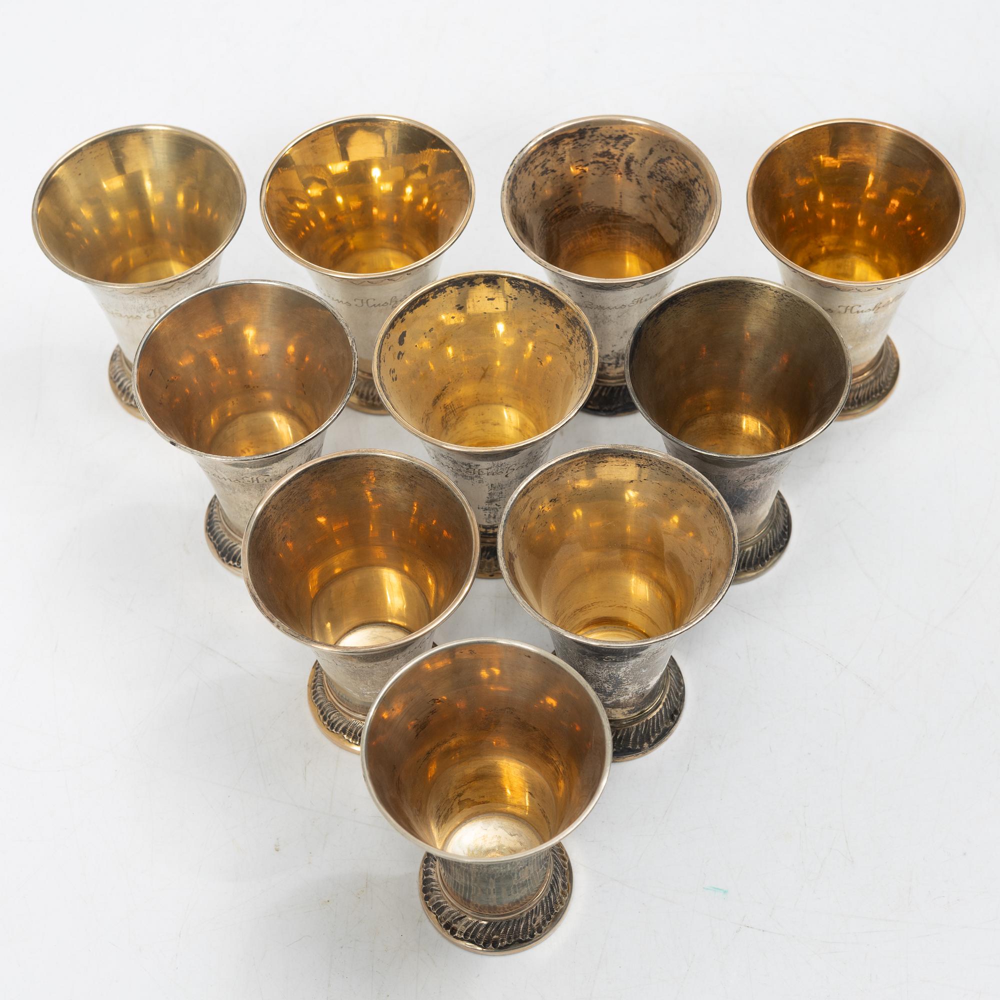 Bägare, 10 st, silver, KG Markström, Uppsala 1912-1924.