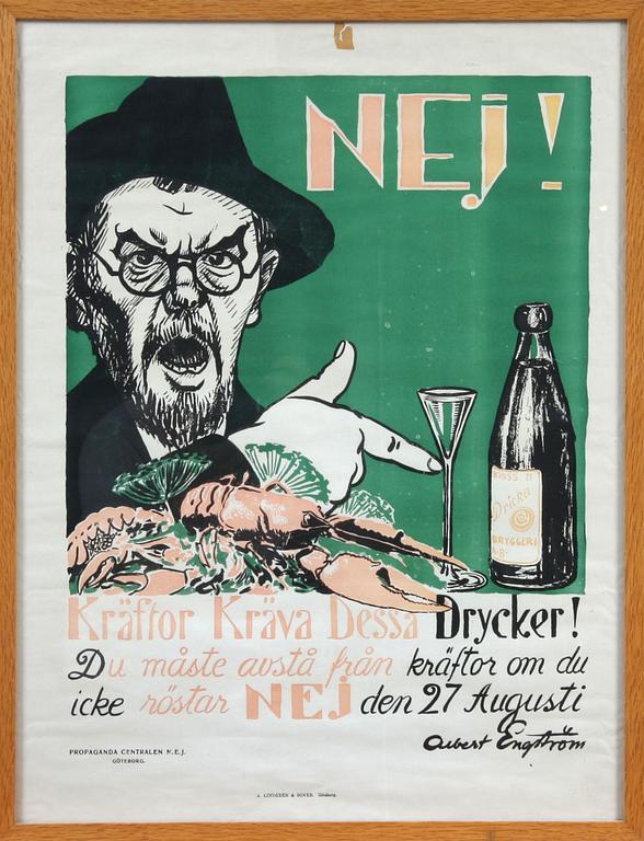 FÖRBUDSAFFISCH, Albert Engström, utgiven av Propagande centralen N.E.J, A. Lindgren & Söner, Göteborg.