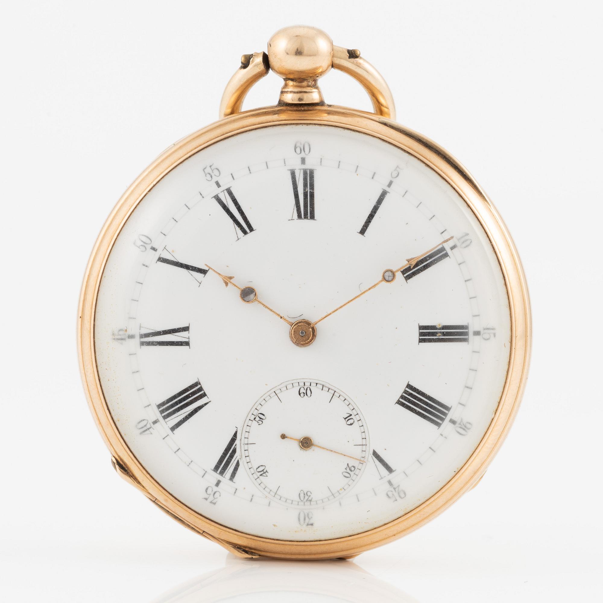 Pocket watch, 14K gold, key-wind, 44 mm.