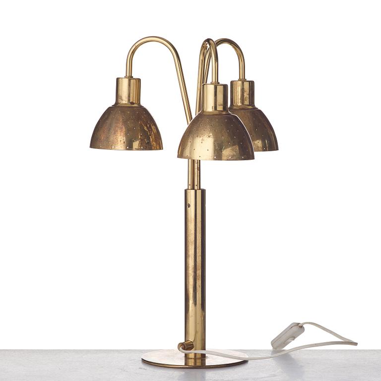 Hans-Agne Jakobsson, a brass three light table lamp, Markaryd Sweden, modell B211.