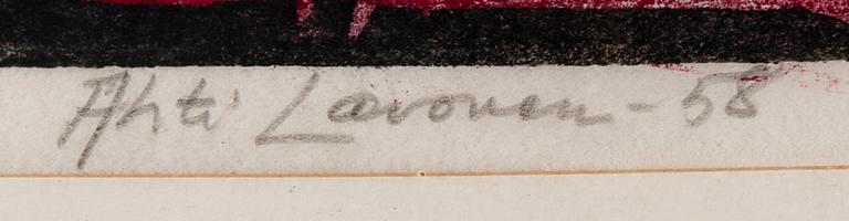 AHTI LAVONEN, träsnitt, signerad och daterad -58, Tpl'a.