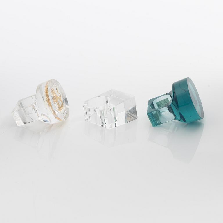 Siv Lagerström, tre ringar, akrylplast, 1970-tal.