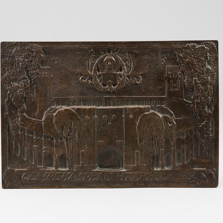 HJÖRDIS TENGBOM, a copper wall plate from the olympic games, Stockholm 1912.