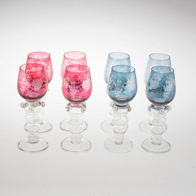VINGLAS, 8+11 delar, glas, 1900-tal.