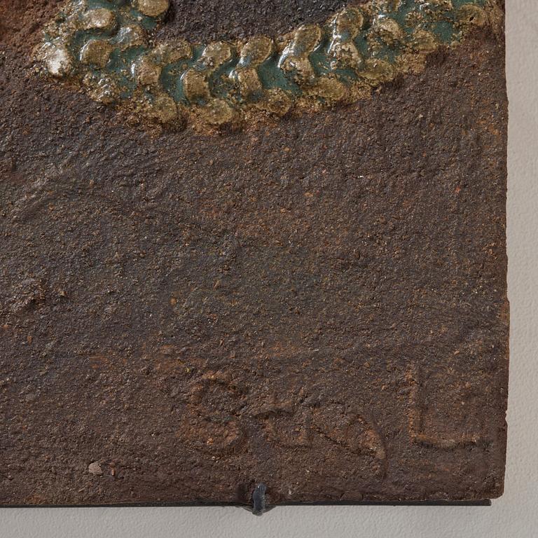 A Stig Lindberg stoneware relief, Gustavsberg studio, Sweden probably 1960's.